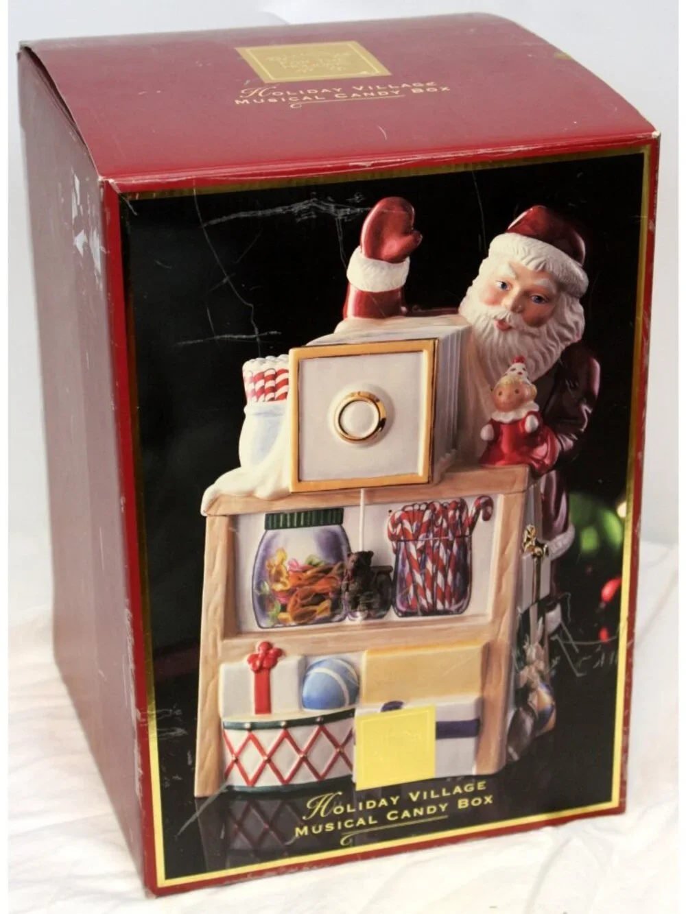 Lenox Santa Holiday Candy Cookie Jar Musical Photo Shot Ceramic Christmas Villag